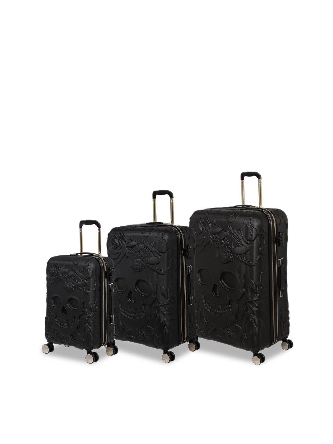 

IT luggage Set Of 3 Black Solid Hard-Sided Trolley Suitcases