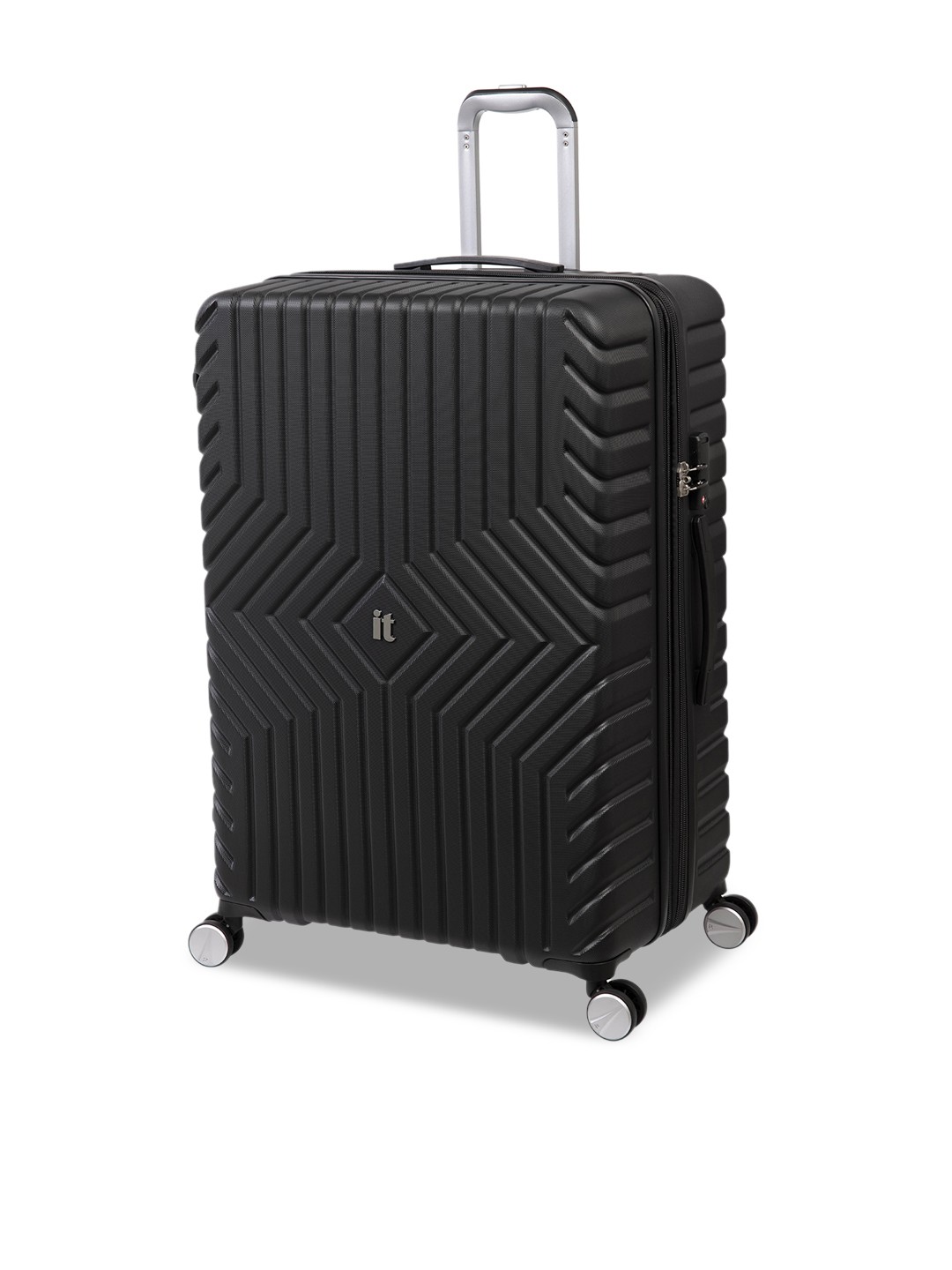 

IT luggage Black Textured Hard-Sided Trolley Suitcase