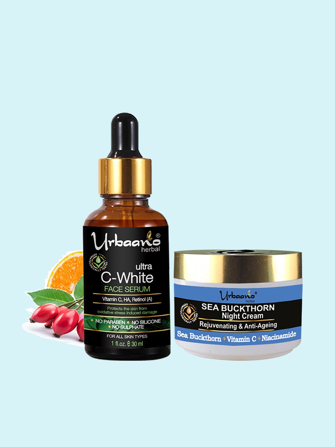 

Urbaano Herbal Set of 2 Sea Buckthorn Night Cream & Face Serum, Na