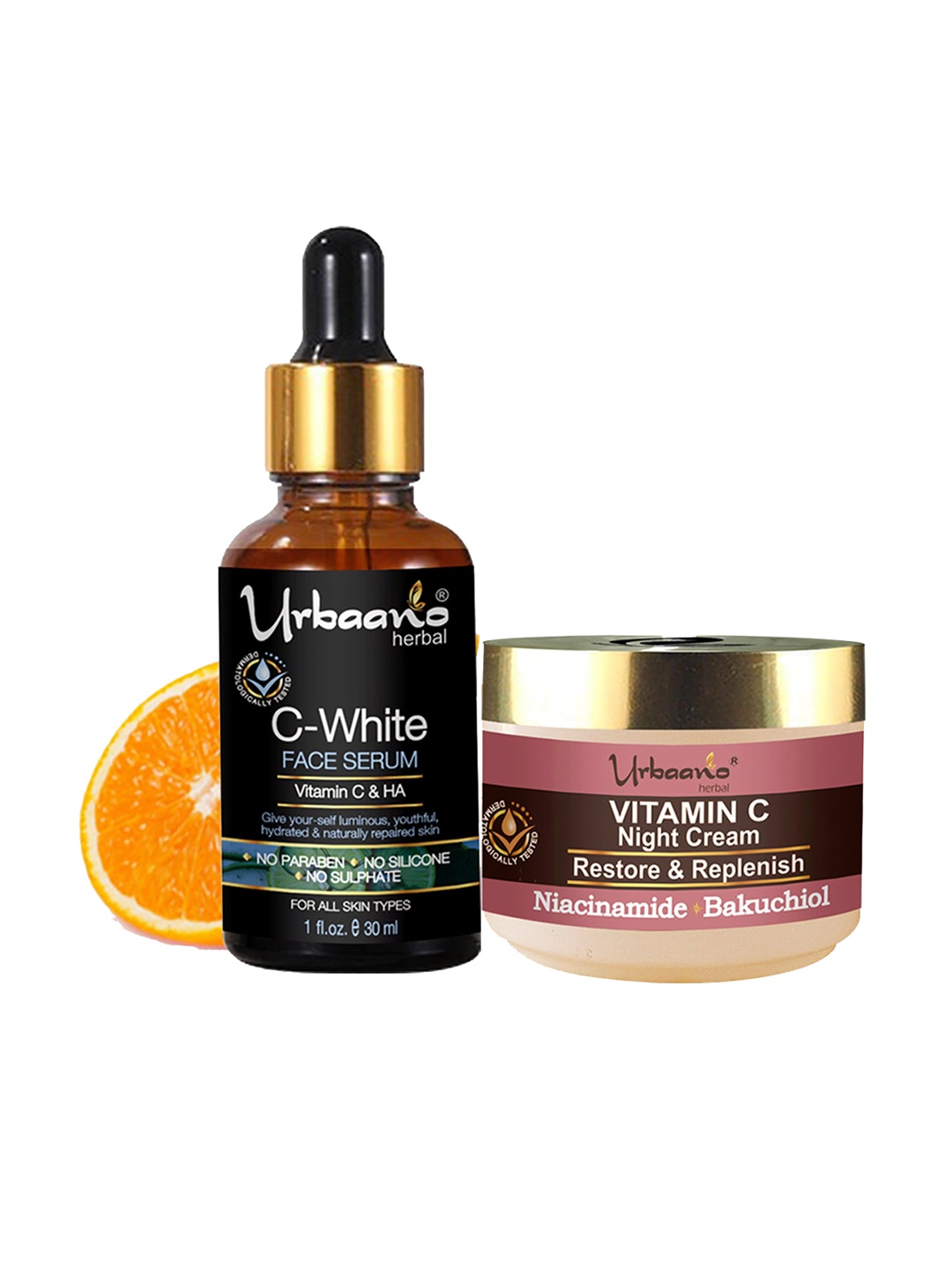

Urbaano Herbal Vitamin C Night Cream & 10% Vitamin C Ultra Face Serum, Transparent
