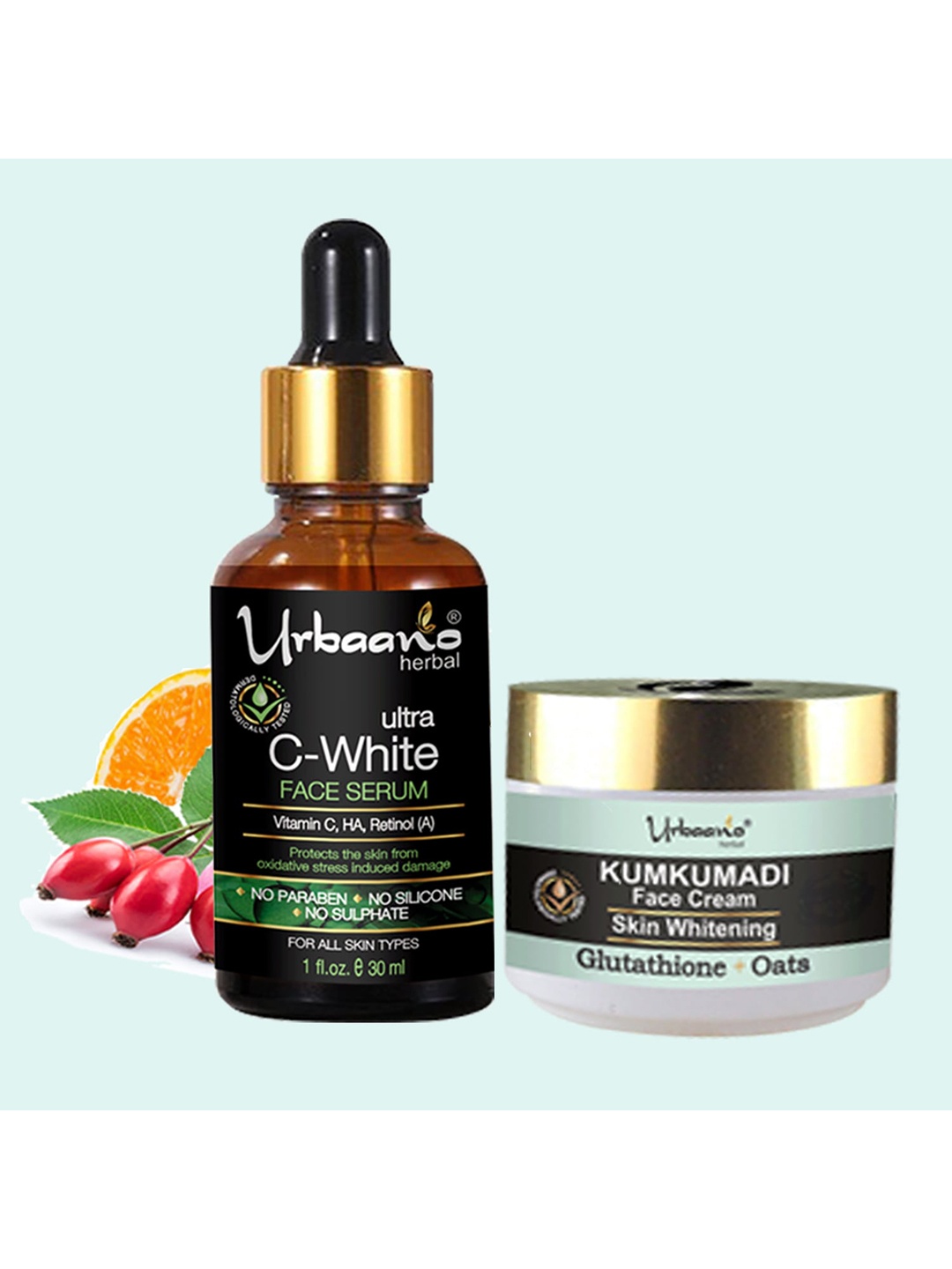 

Urbaano Herbal Kumkumadi Skin Whitening Cream & 20% Vitamin C Ultra Face Serum 220g, Na