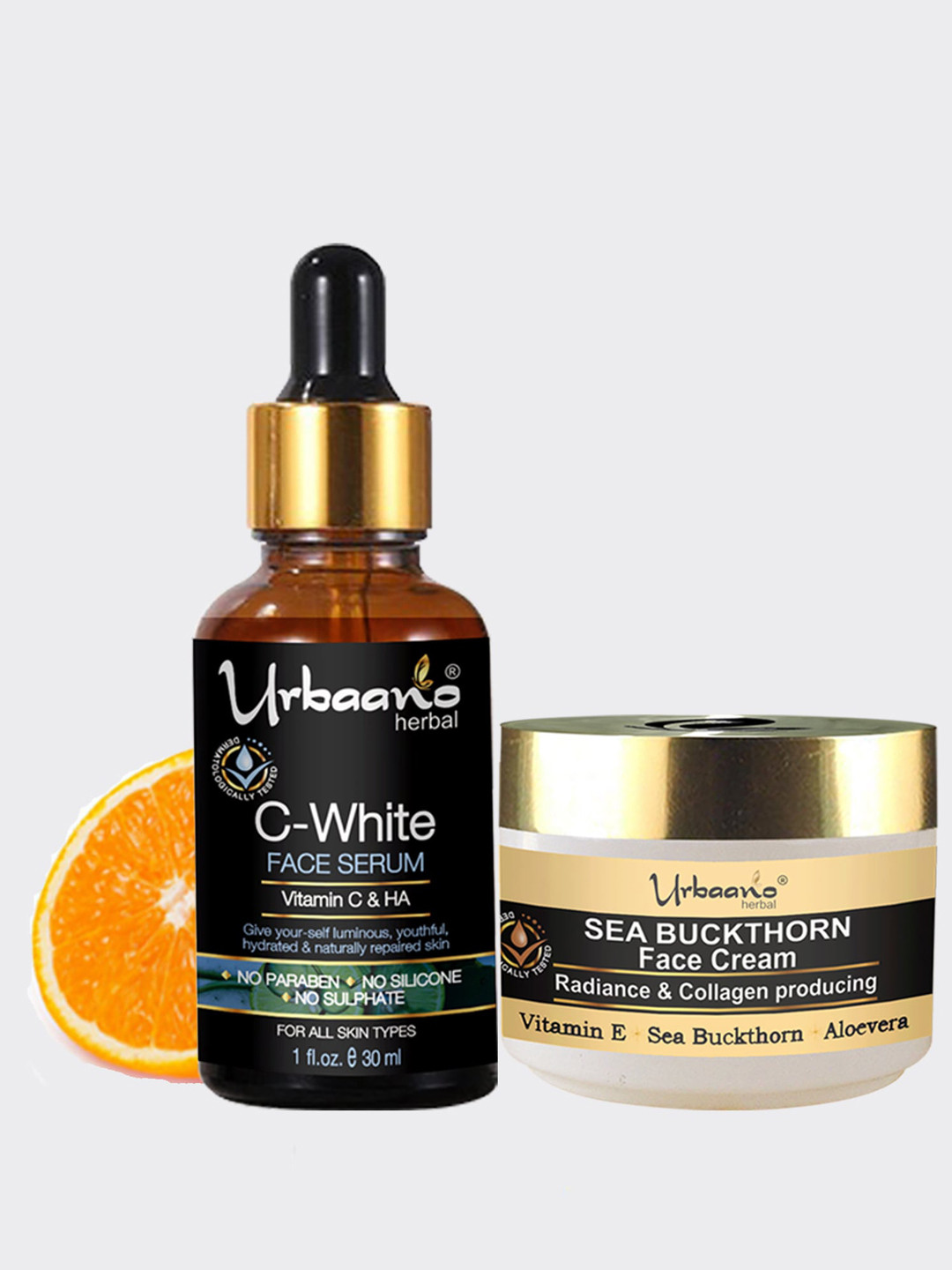 

Urbaano Herbal Sea Buckthorn Face Cream & 10% Vitamin C Ultra Face Serum, Black