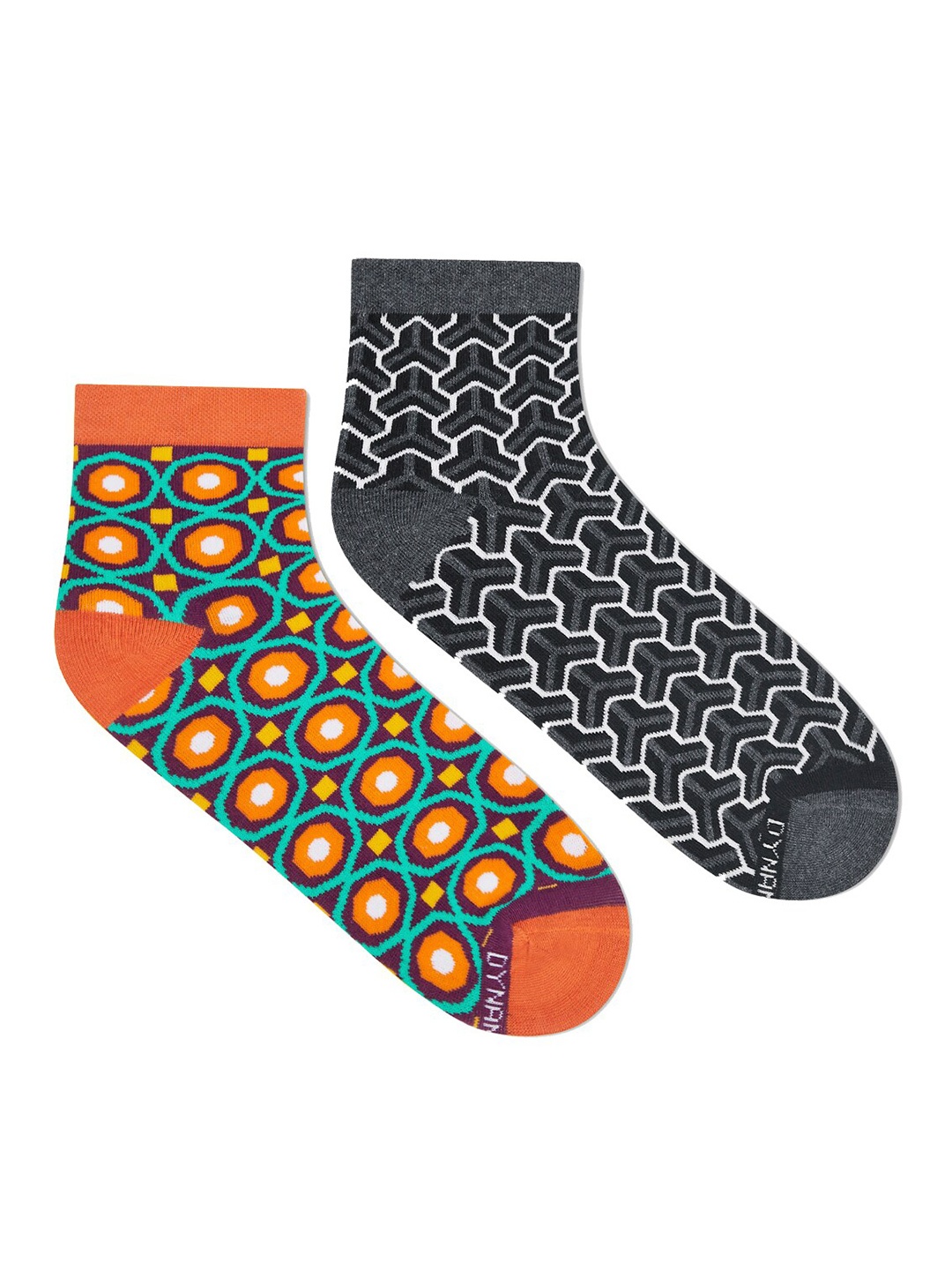 

Dynamocks Unisex Pack Of 2 Orange & Grey Patterned Ankle-Length Socks