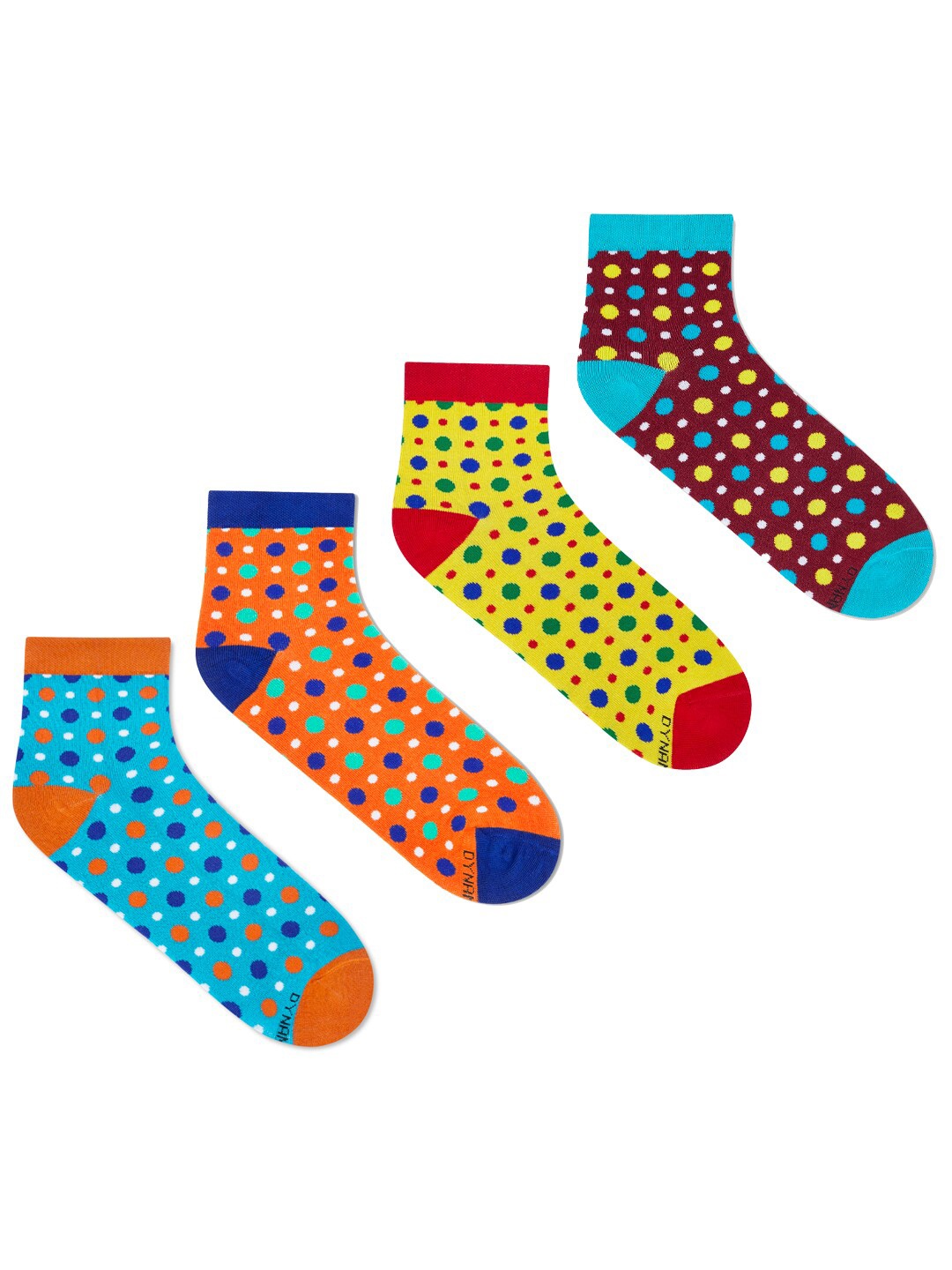 

Dynamocks Unisex Pack Of 4 Polka Dot Printed Ankle Length Socks, Yellow
