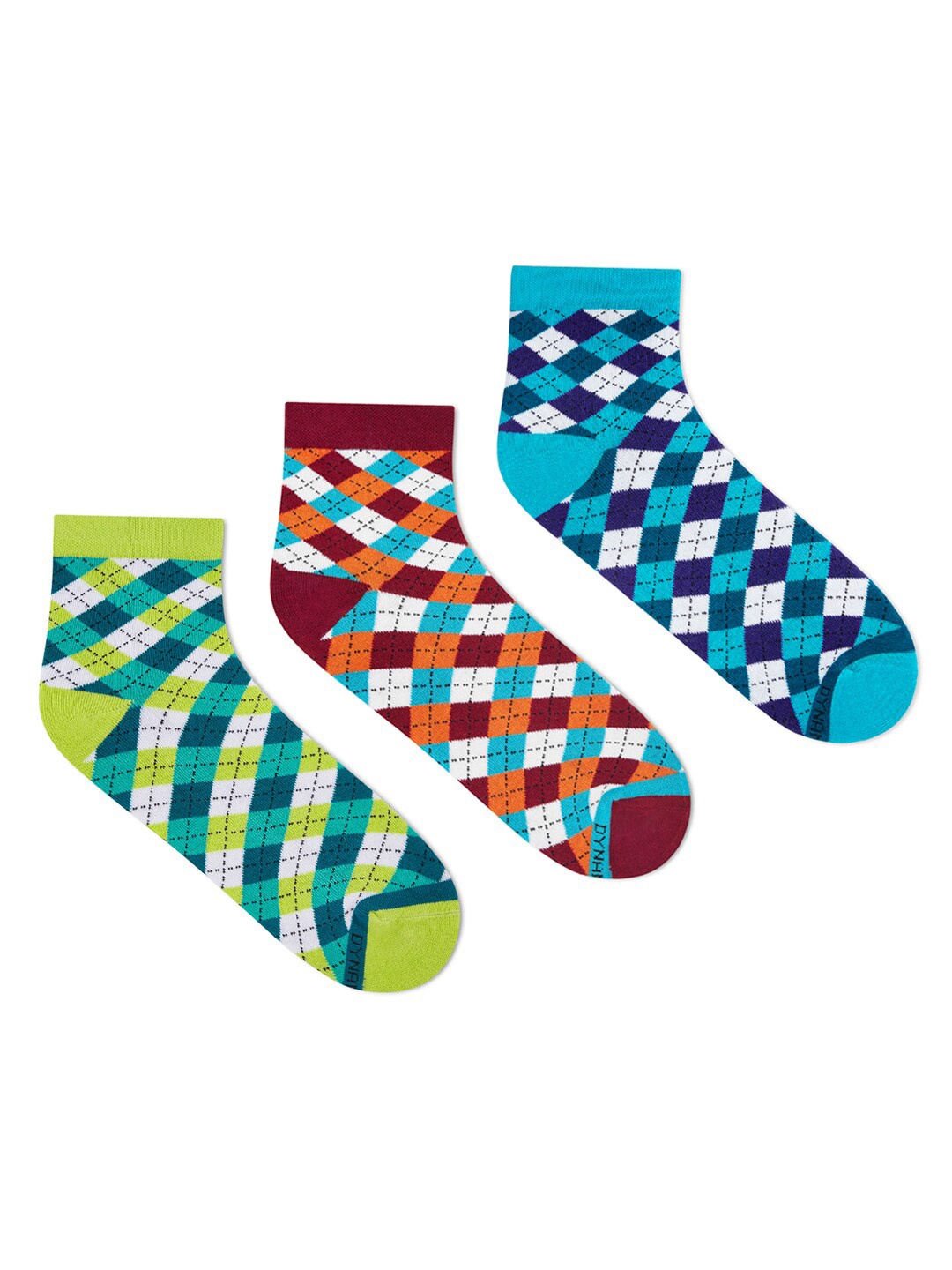 

Dynamocks Unisex Pack of 3 Patterned Ankle-Length Socks, Blue