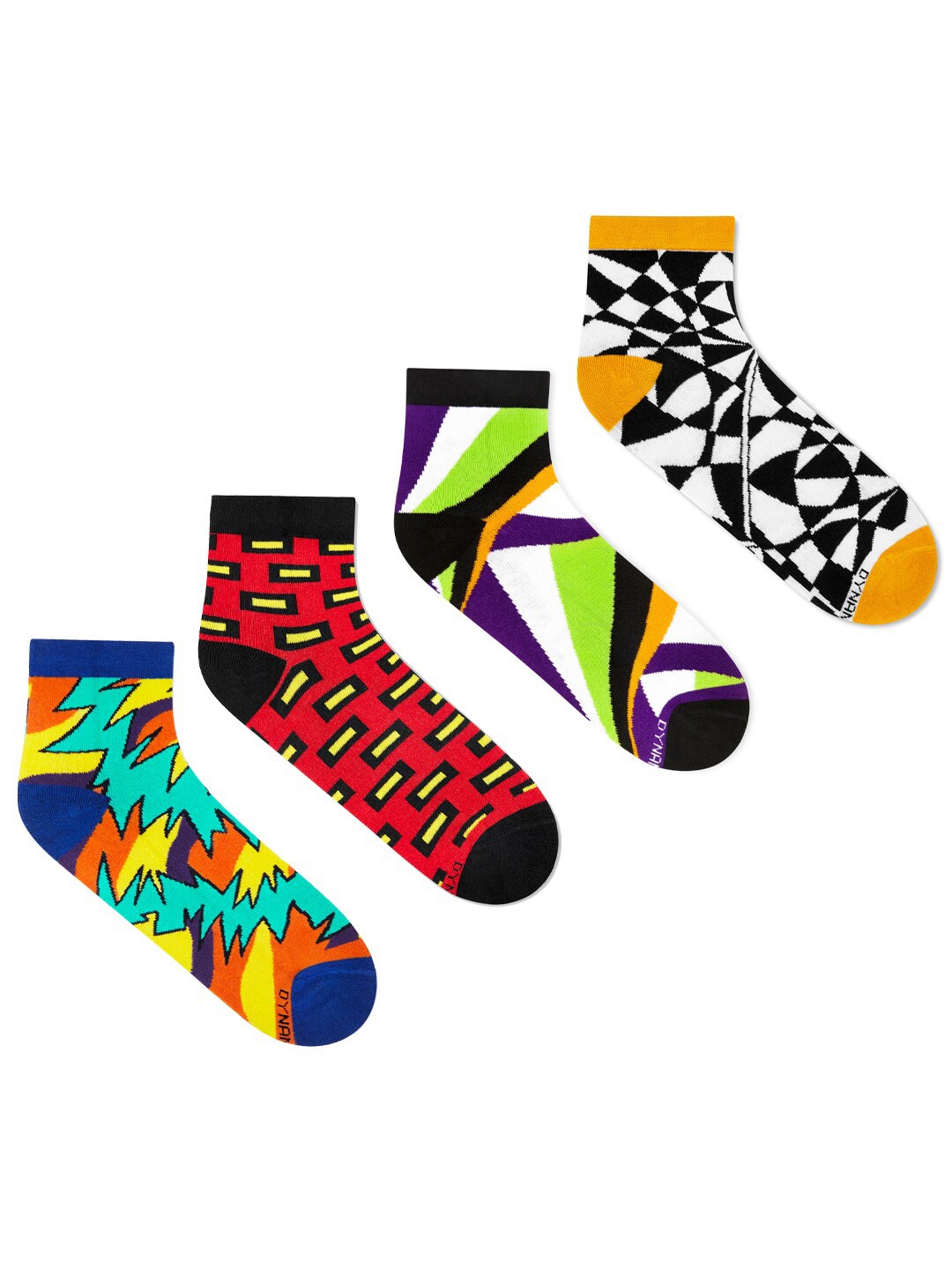 

Dynamocks Unisex Pack Of 4 Patterned Ankle-Length Socks, Black