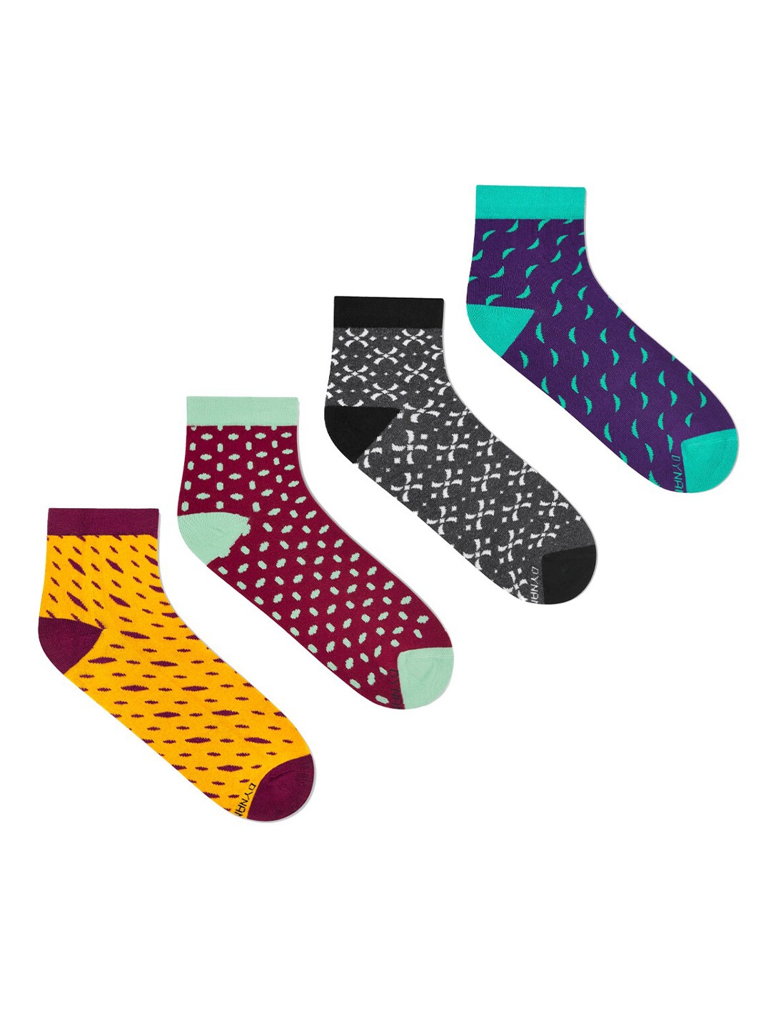 

Dynamocks Unisex Pack Of 4 Patterned Ankle-Length Socks, Yellow