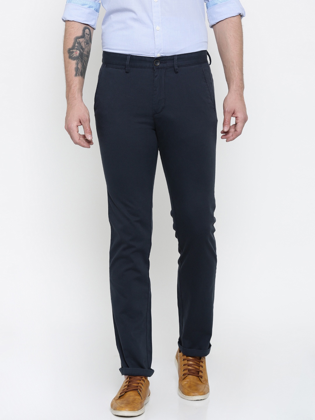 

Allen Solly Men Navy Blue Custom Tapered Fit Solid Chinos