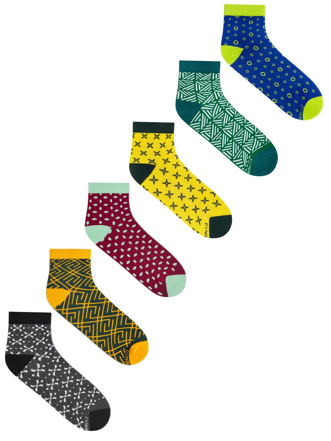 

Dynamocks Unisex Pack Of 6 Patterned Ankle-Length Socks, Yellow