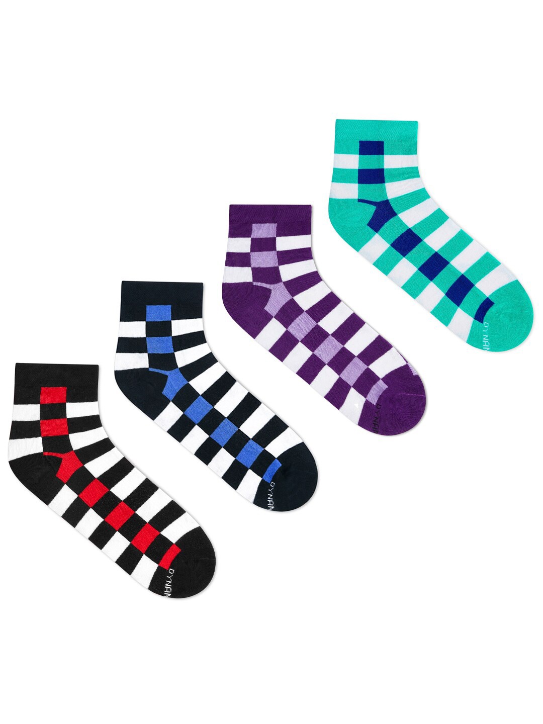 

Dynamocks Unisex Pack of 4 Checked Ankle-Length Socks, Blue