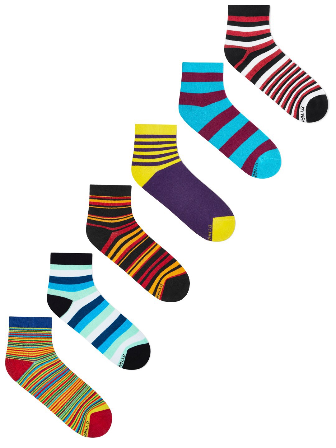 

Dynamocks Unisex Pack Of 6 Striped Ankle-Length Socks, Multi