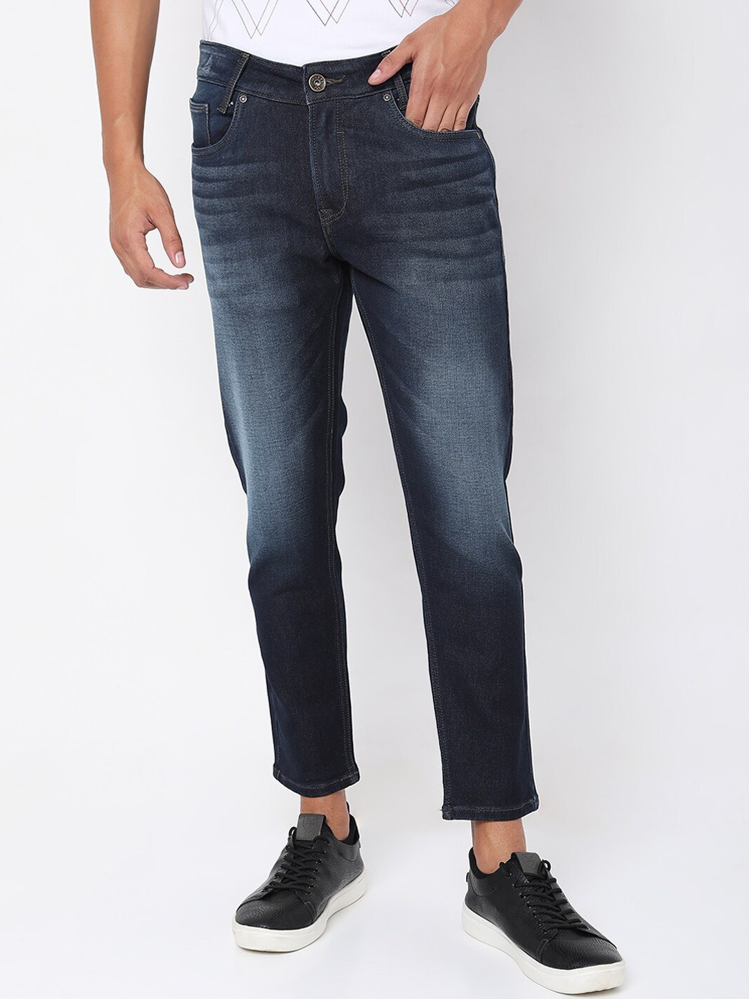 

Mufti Men Navy Blue Slim Fit Light Fade Cropped Jeans