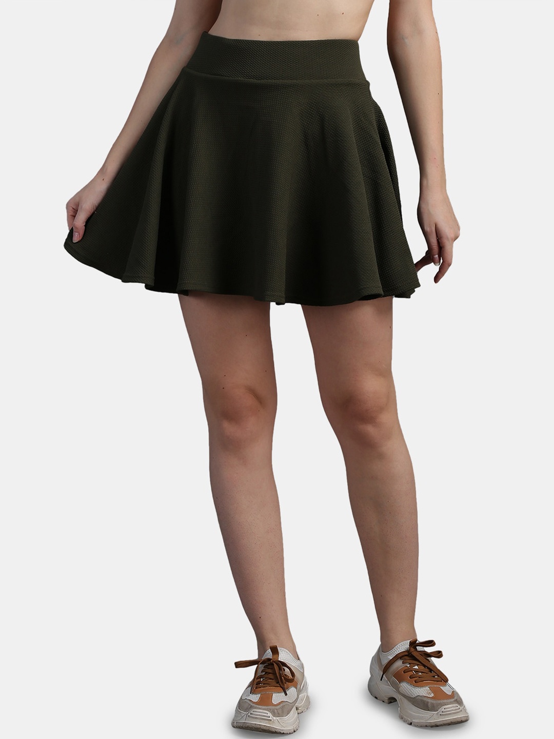 

N-Gal Women Solid Skort Mini Flared Skater Skirts, Green