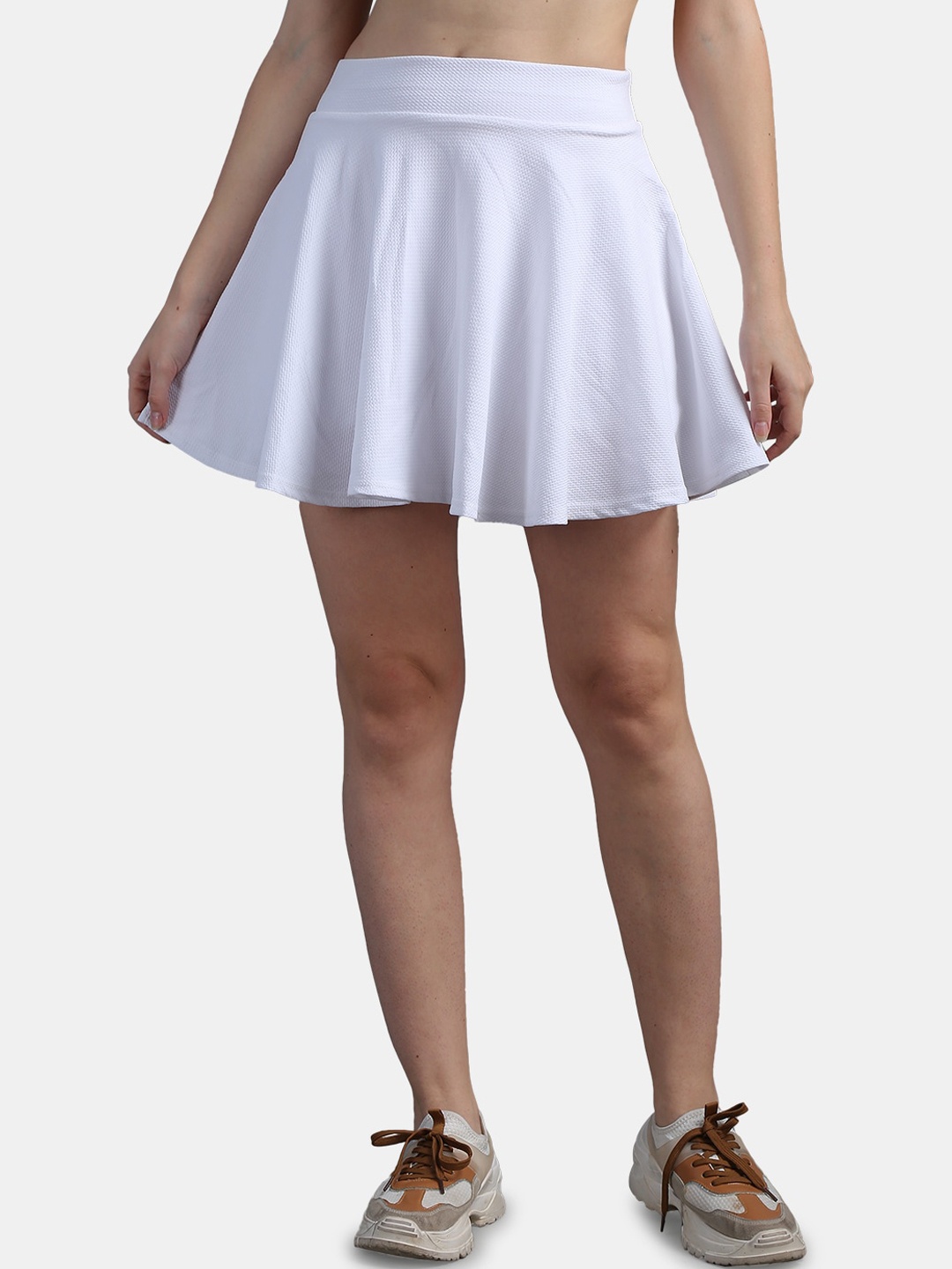 

N-Gal Women White Solid Flared Skater Mini Skirt