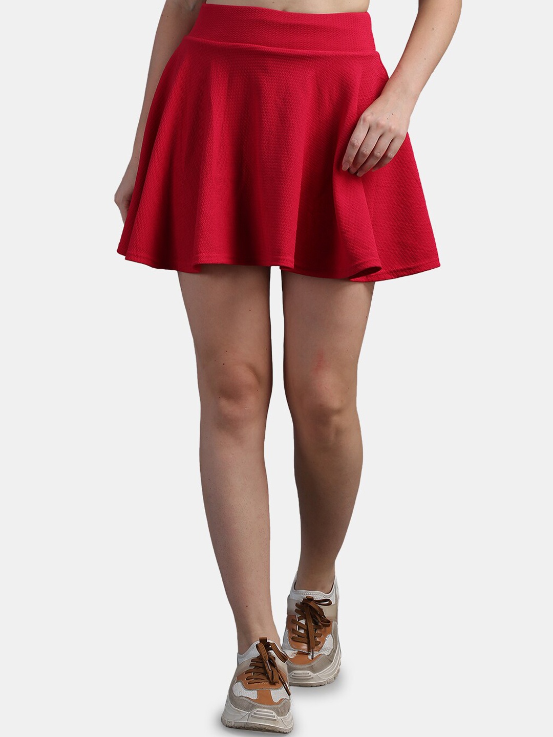 

N-Gal Women Solid Skater Flared Mini Skort, Red