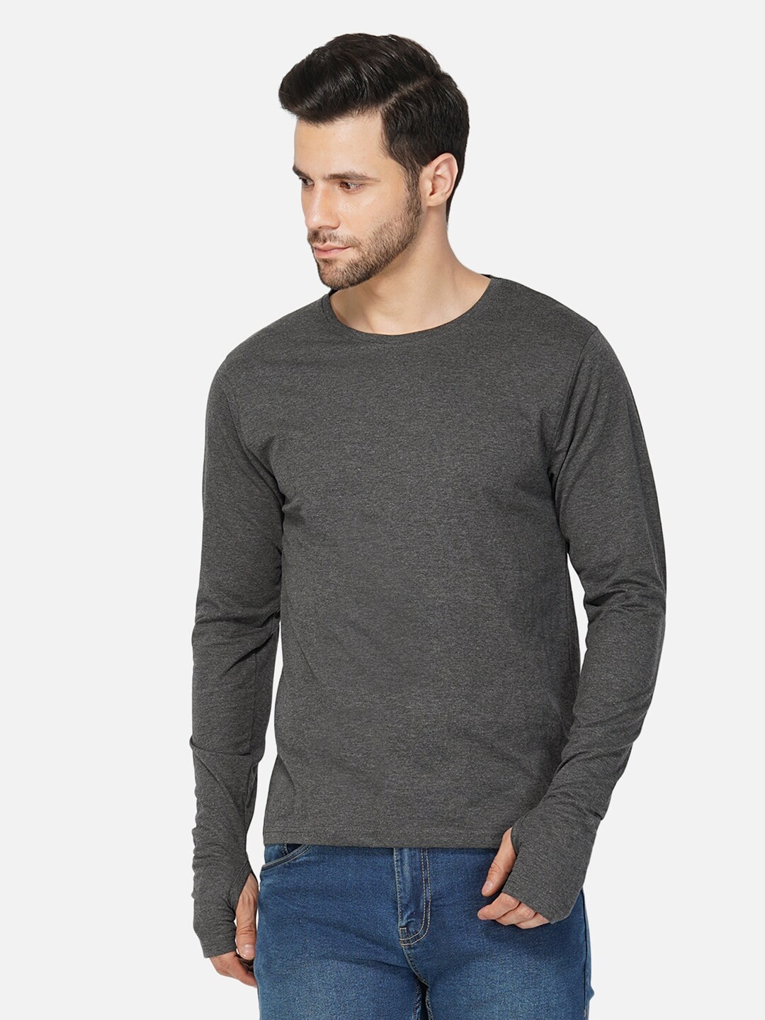 

appulse Men Charcoal Solid Relaxed Fit T-shirt