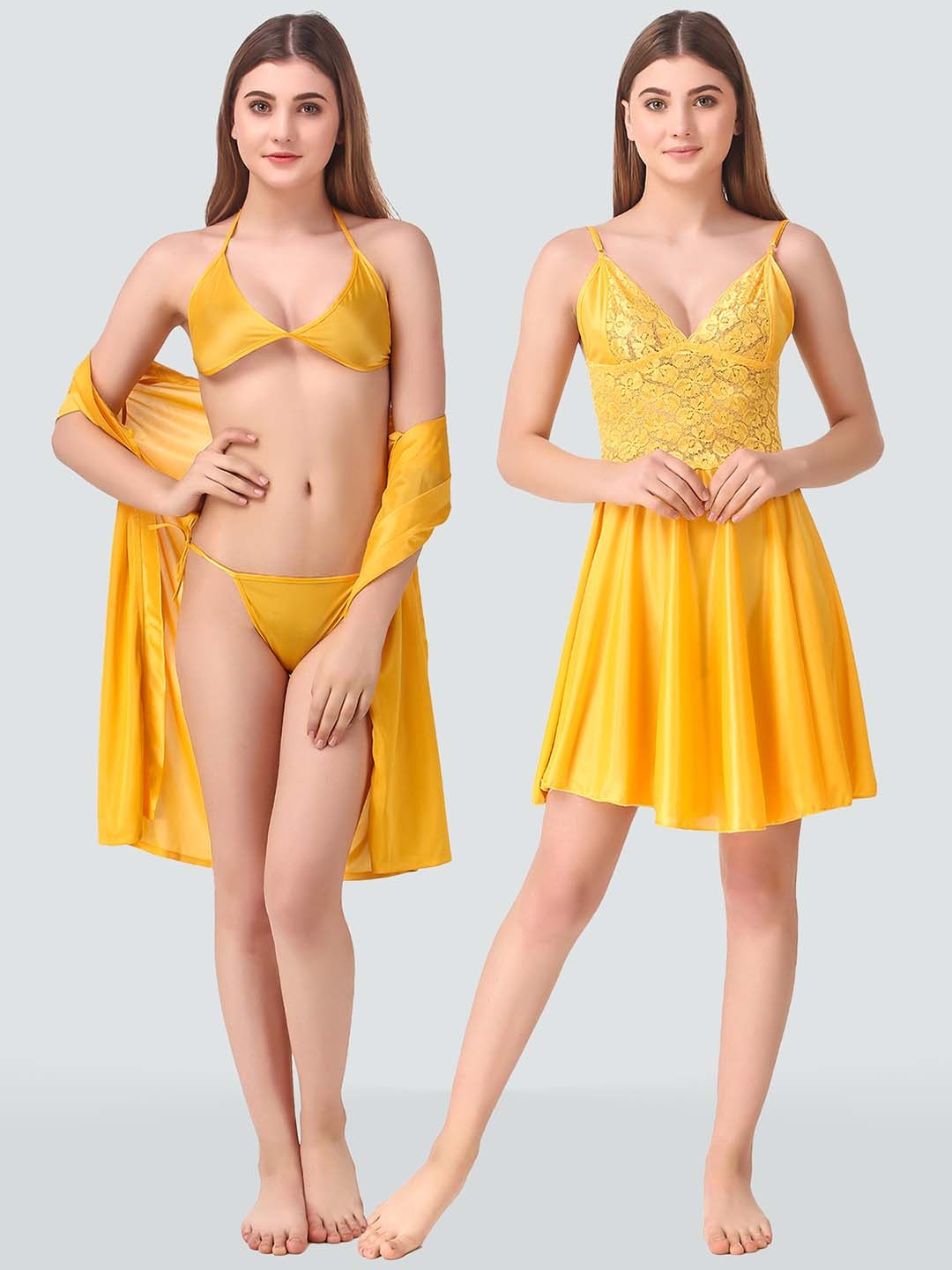 

Romaisa Yellow Satin Nightdress