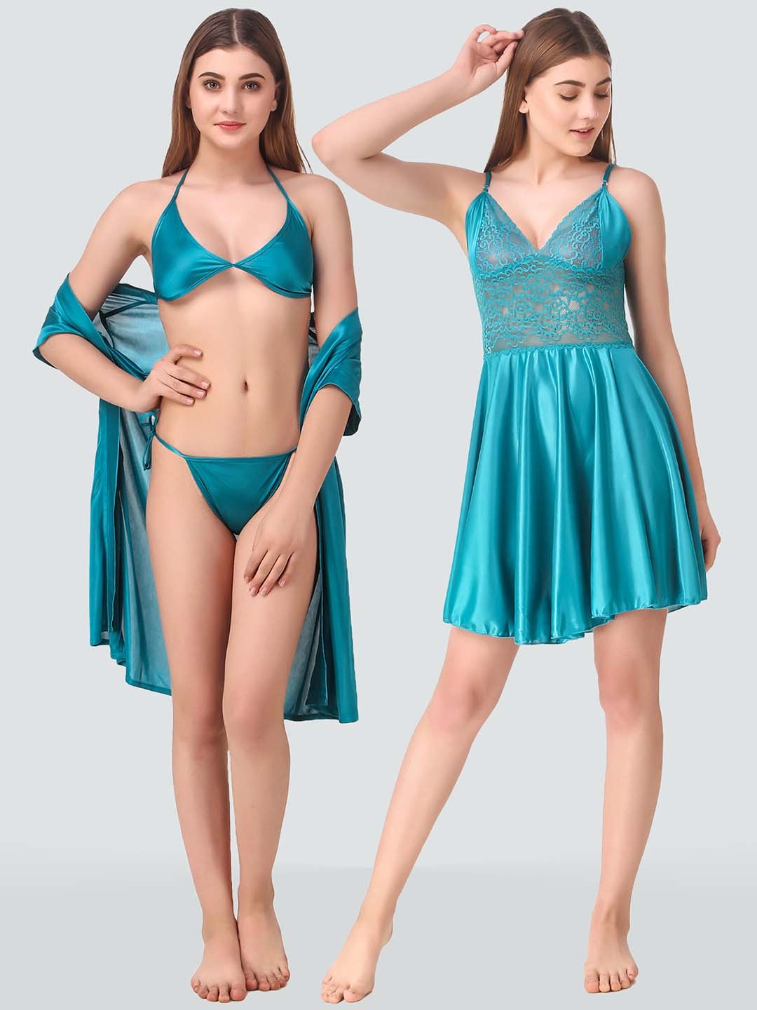

Romaisa Blue Solid Nightdress Set