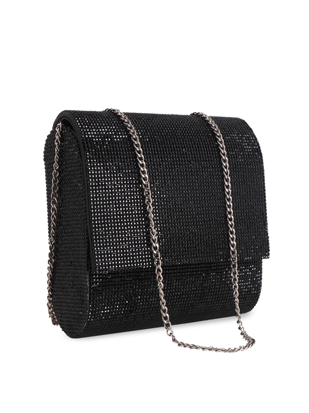 

Angeline Black Shiny Embellished Structured Sling Bag