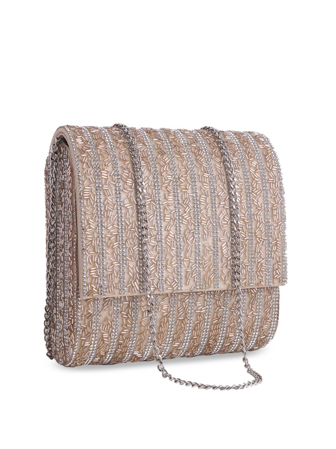 

Angeline Rose Gold Bucket Sling Bag With Glass Work