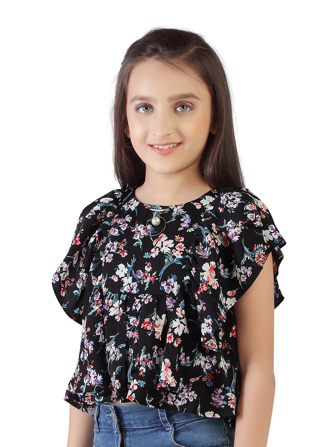 

Tiny Girl Black Floral Print Top