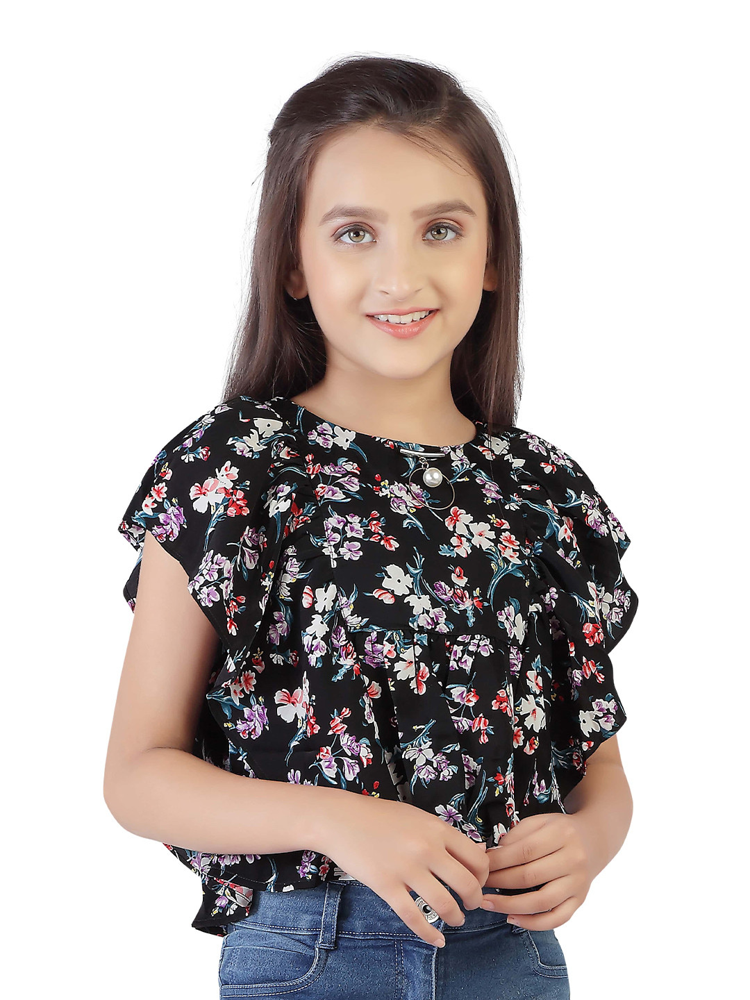 

Tiny Girl Girls Black Floral Printed Top