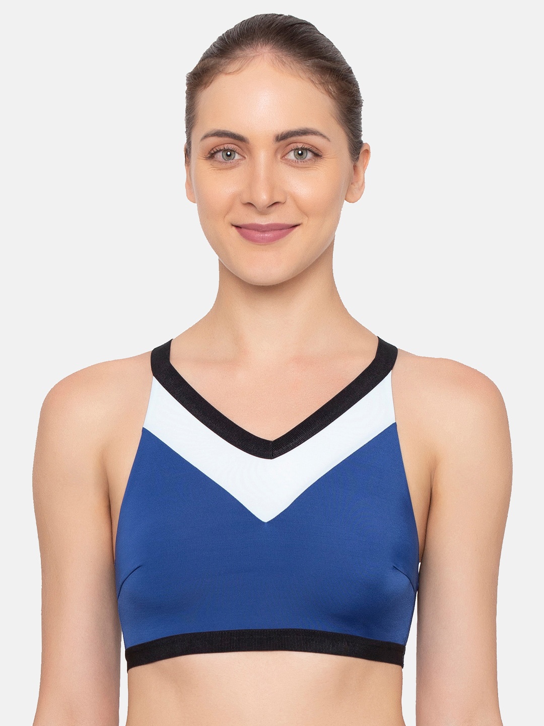 Sloggi Women Blue & White Color-blocked Padded Bikini Swim Tops