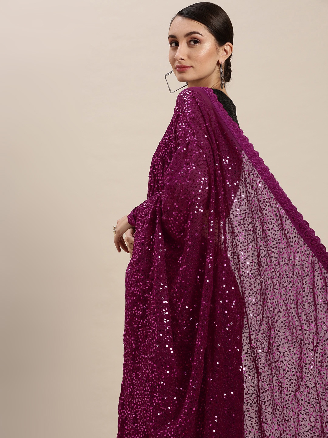 

VASTRANAND Burgundy Embellished Sequinned Saree