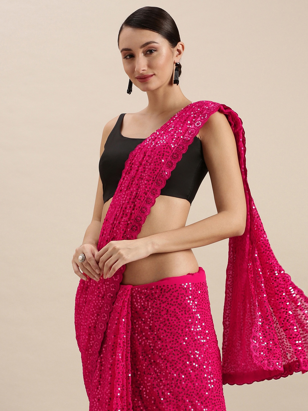 

VASTRANAND Pink Embellished Sequinned Saree