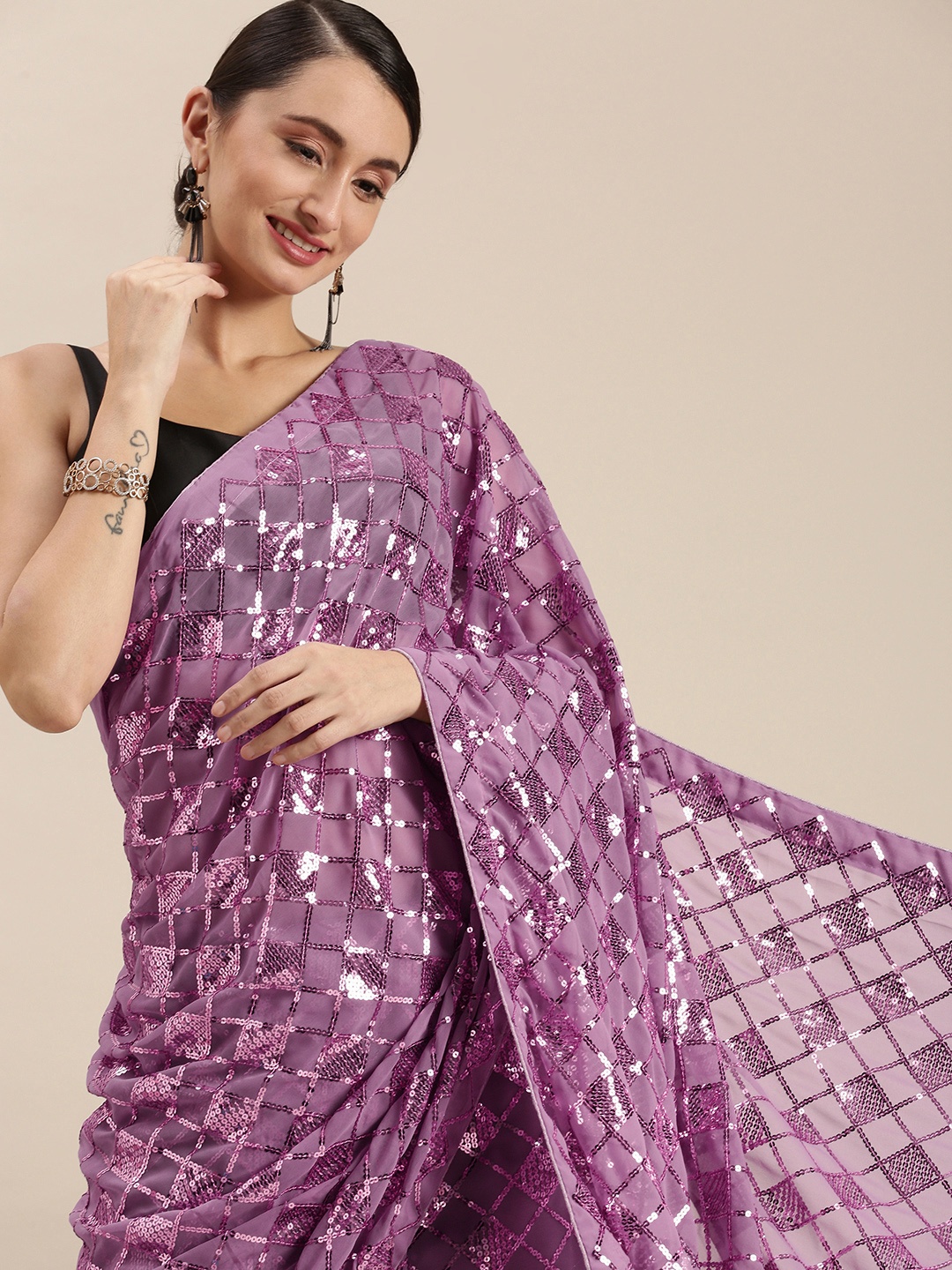 

VASTRANAND Lavender Embellished Sequinned Saree