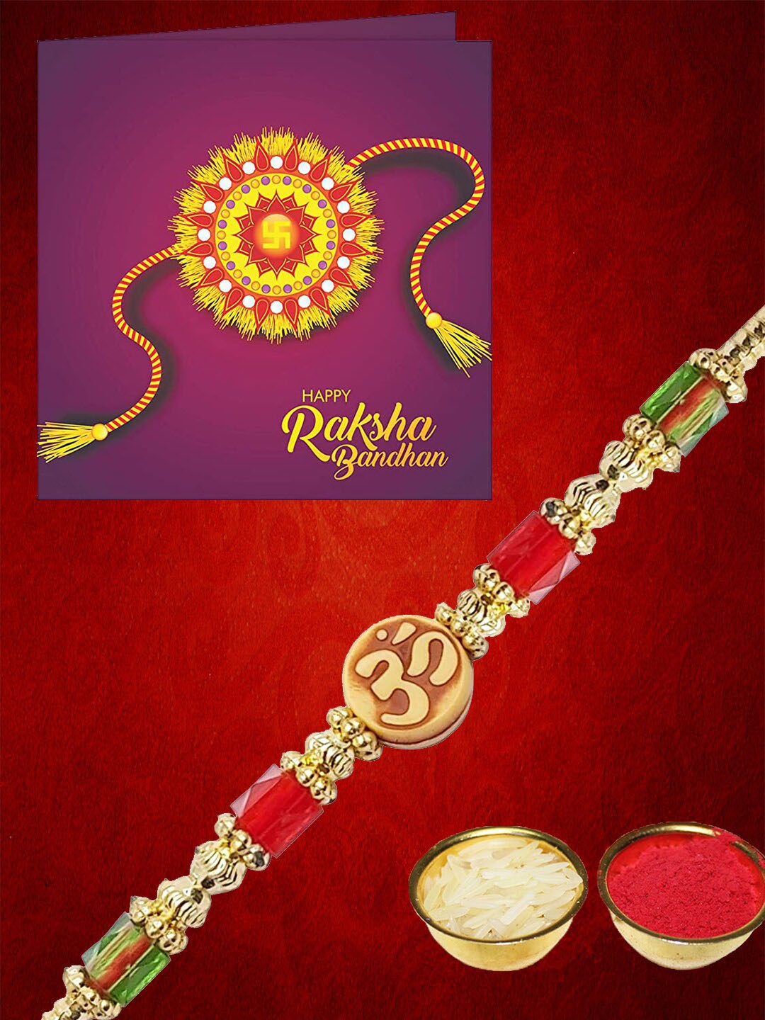 

YouBella Men Red & Gold-Toned Beaded Rakhi