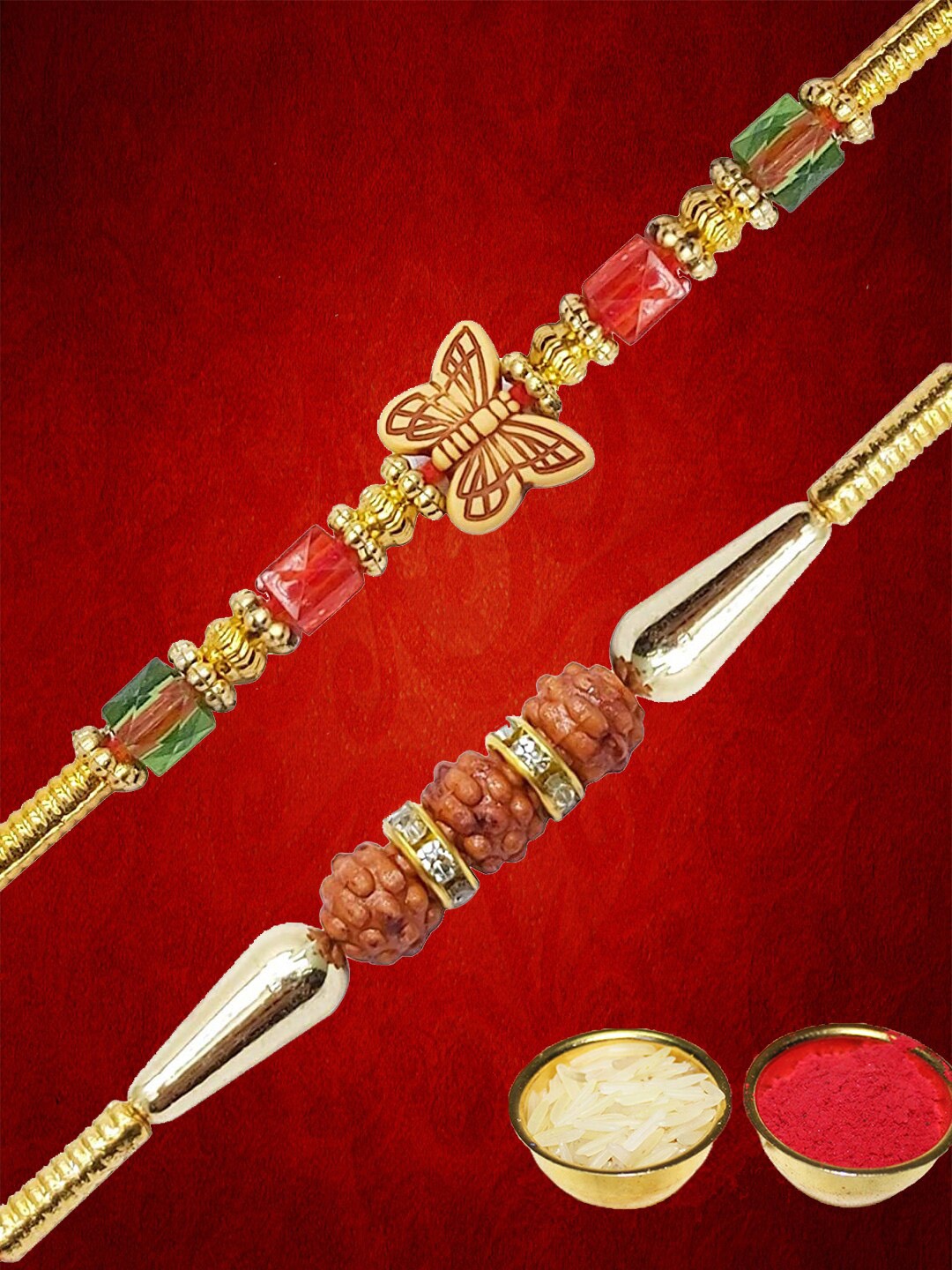 

YouBella Men Set Of 2 Red & Gold-Toned Beaded Rakhi