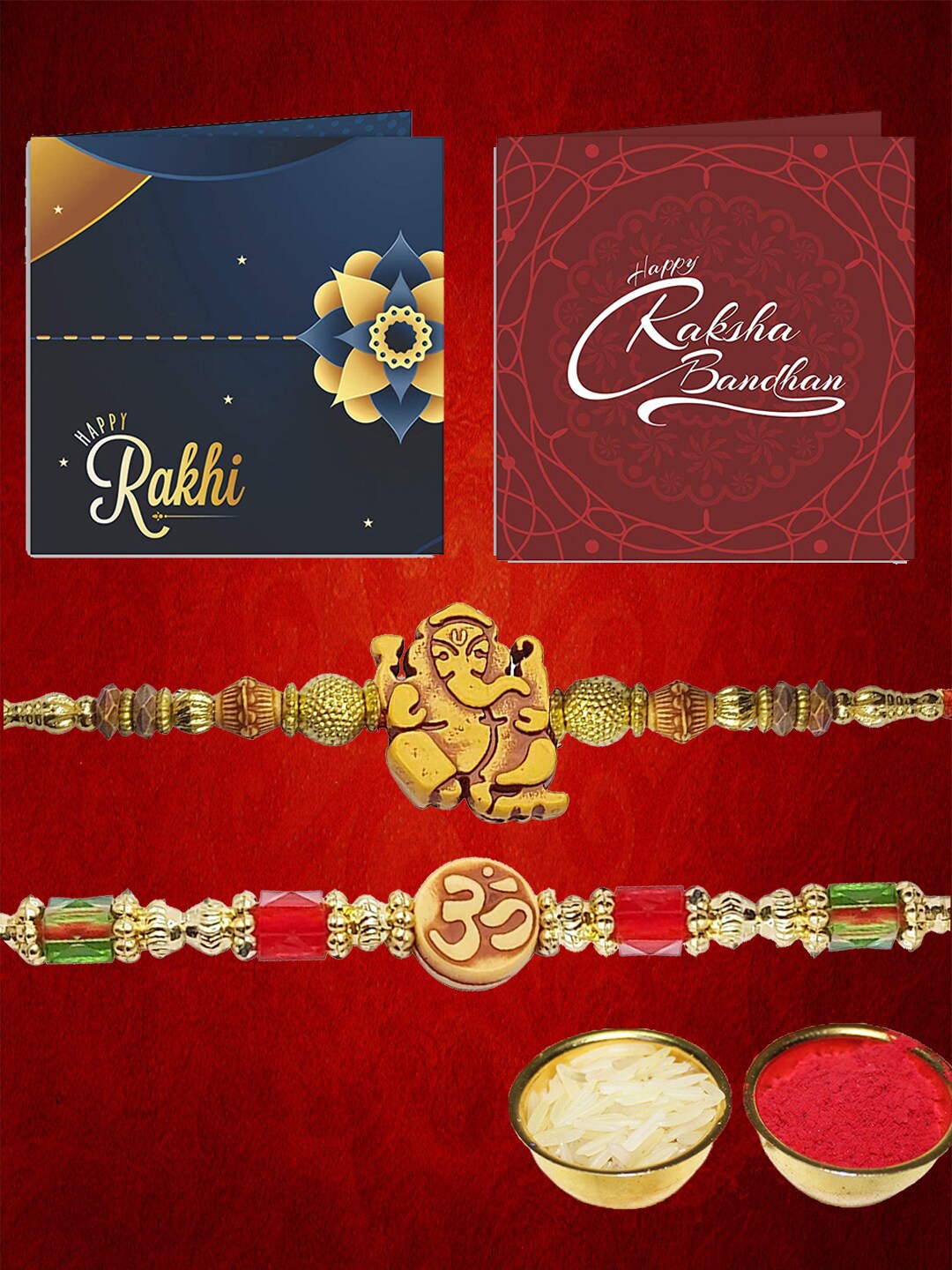 

YouBella Men Red & Gold-Coloured Rakhi With RoliChawal, Multi