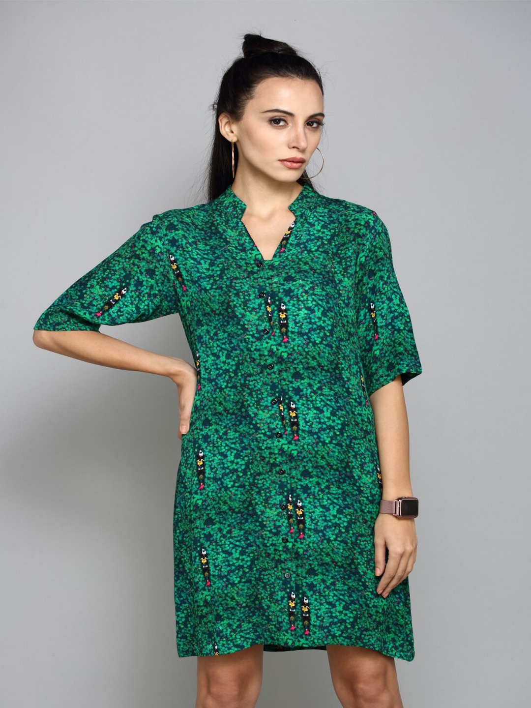 

aturabi Green Floral Shirt Dress