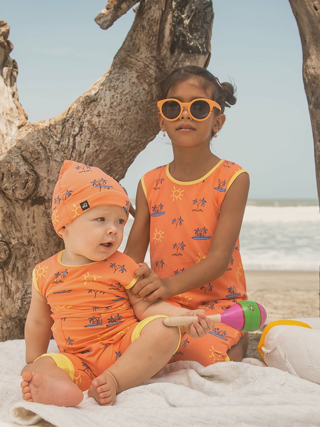 Whistle & Hops Infant Kids Coral Printed Cotton Sustainable Sustainable Rompers