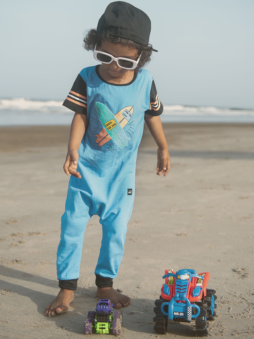 

Whistle & Hops Unisex Kids Printed Blue Sustainable Sustainable Rompers
