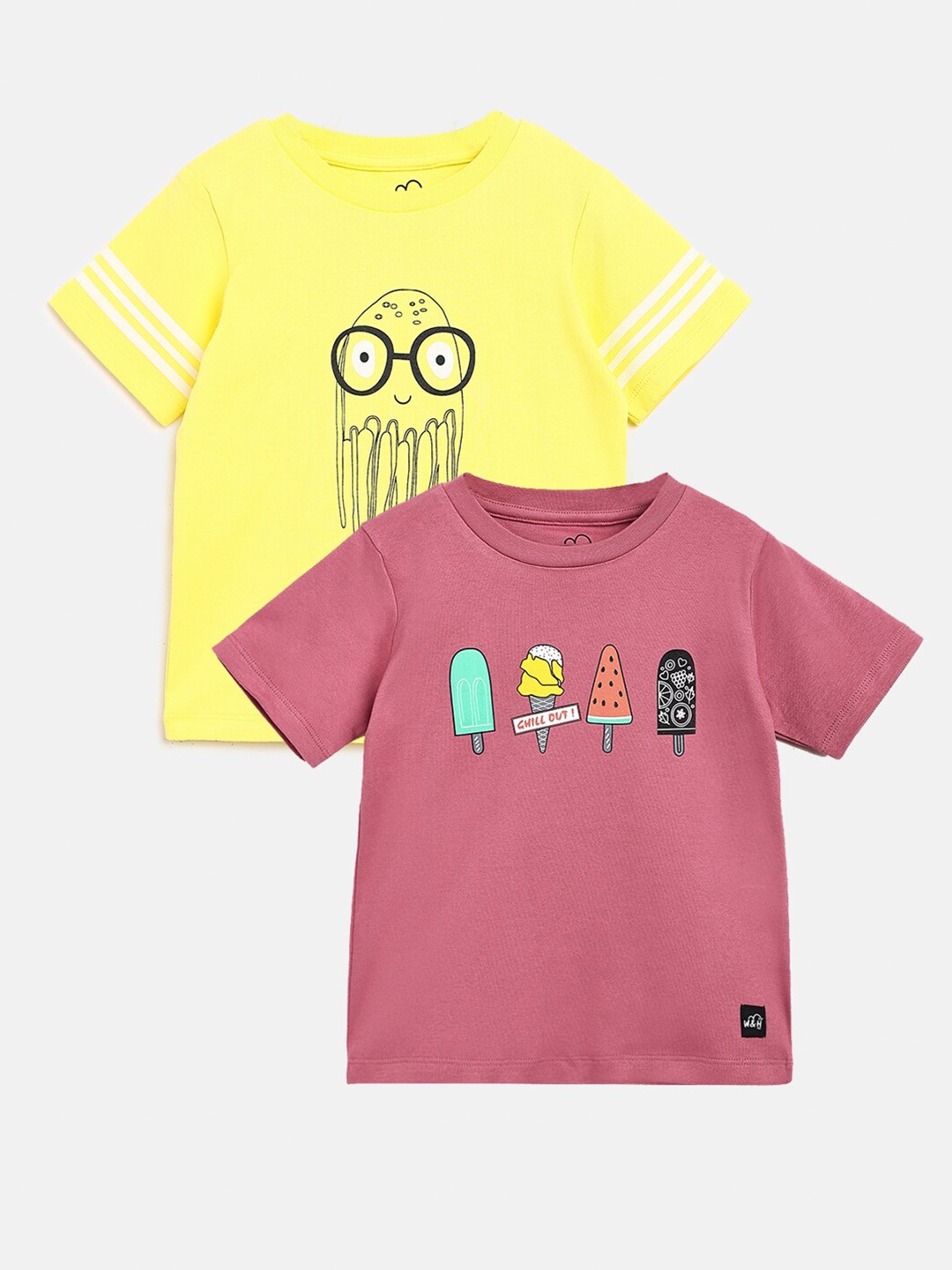

Whistle & Hops Kids Pack of 2 Printed 100% Organic Cotton Sustainable T-shirts, Yellow