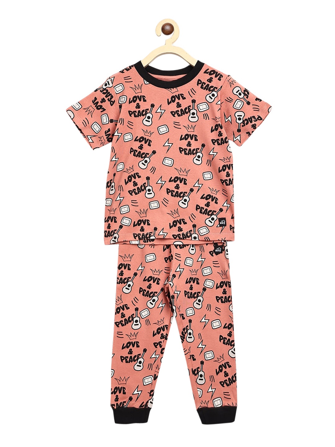 

Whistle & Hops Girls Printed Organic Cotton T-shirt with Pyjamas Clothing Set, Peach