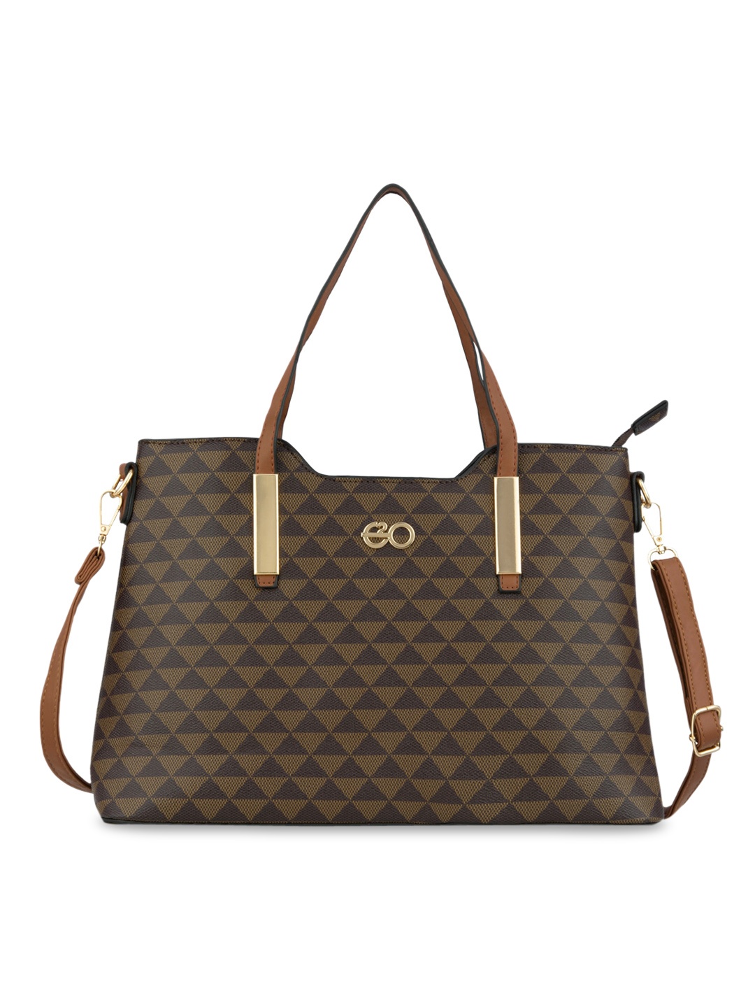 

E2O Women Brown Printed PU Oversized Structured Hobo Bag with Quilted
