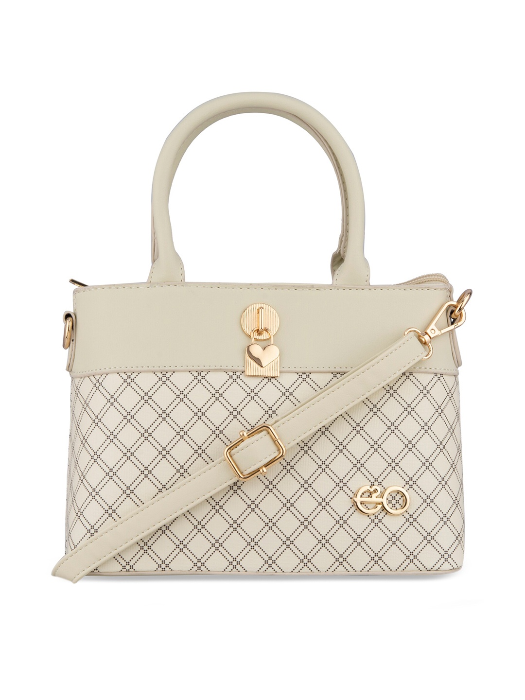 

E2O Beige PU Structured Handheld Bag with Cut Work