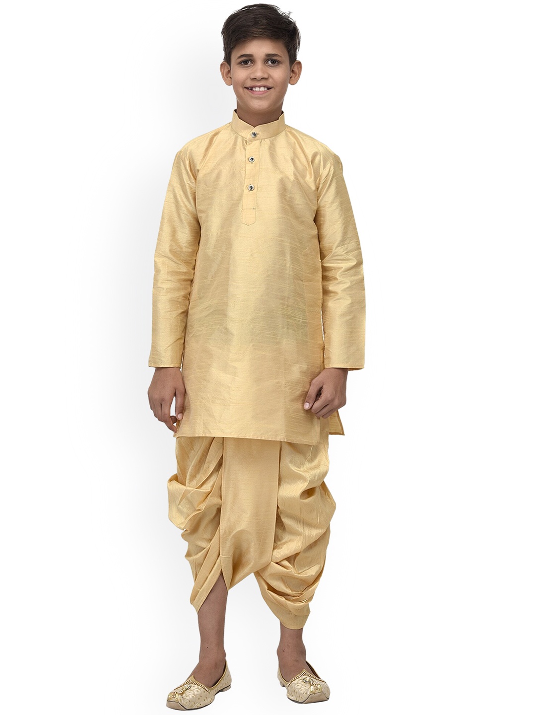 

Benstoke Boys Gold-Toned Dupion Silk Kurta with Dhoti Pants