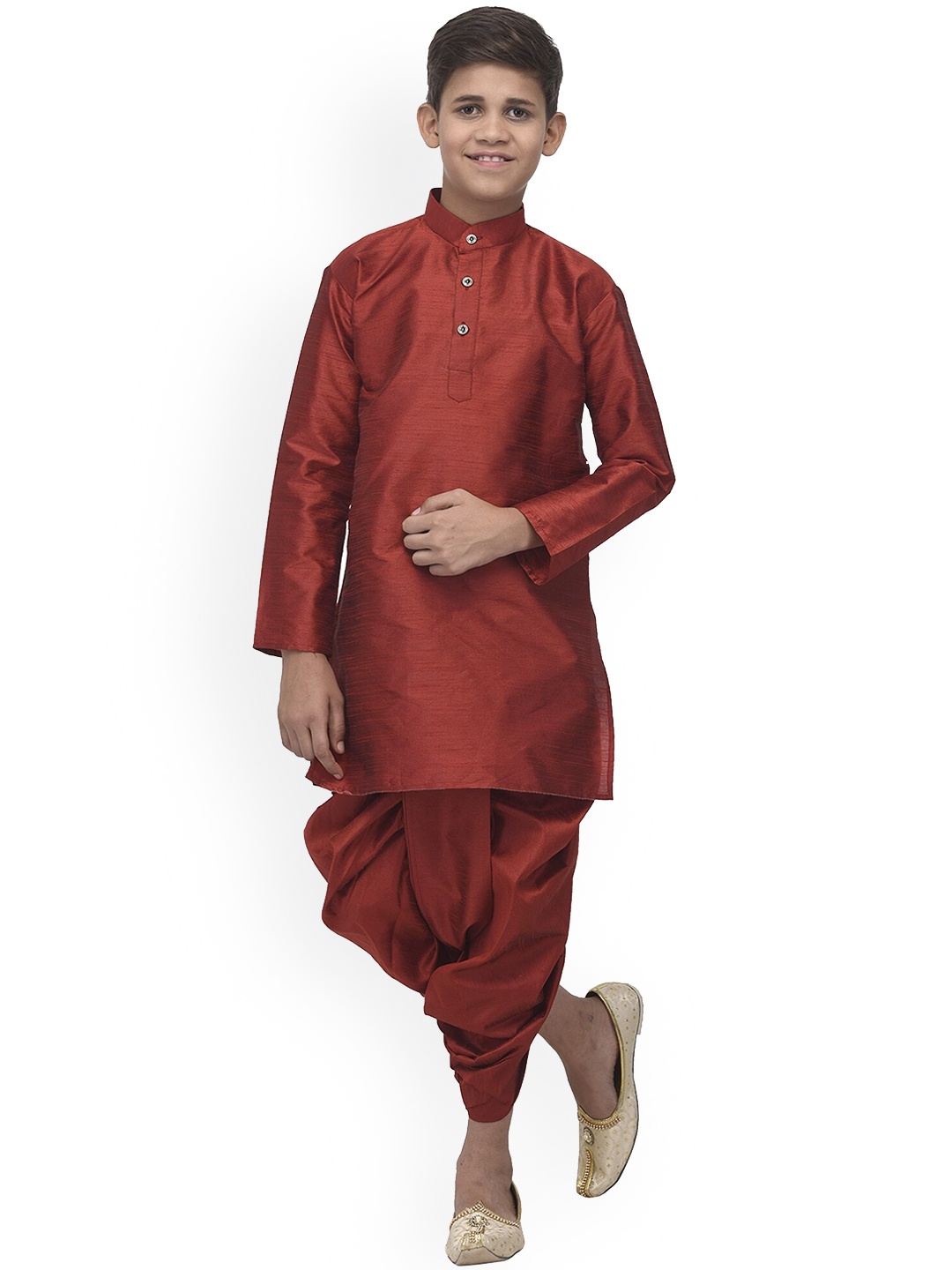 

Benstoke Boys Maroon Dupion Silk Kurta with Dhoti Pants