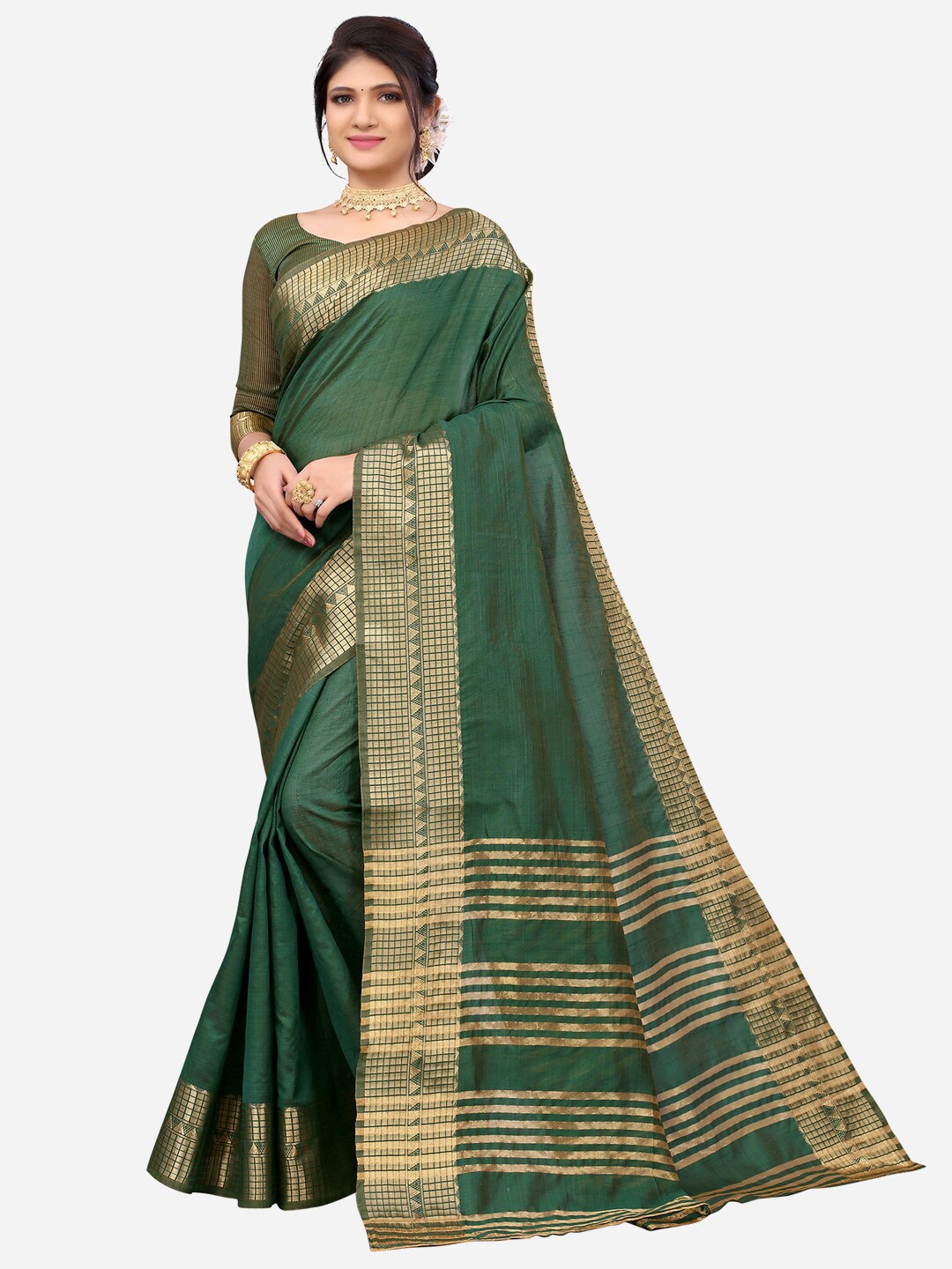 

SIRIL Green & Gold-Toned Zari Saree