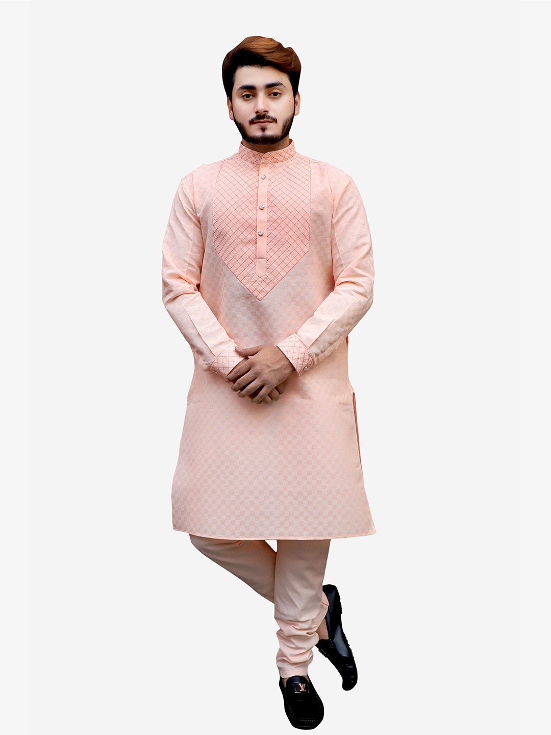 

Tibra Collection Men Peach-Coloured Pure Cotton Kurta with Pyjamas