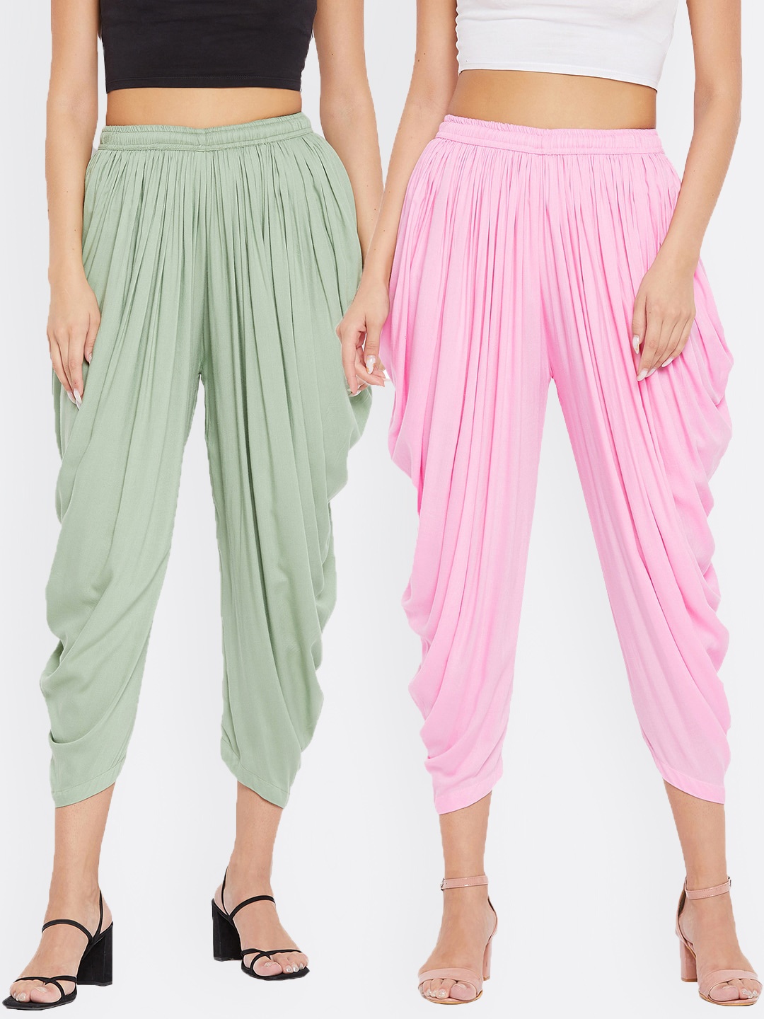 

Clora Creation Women Pack of 2 Green & Pink Solid Dhoti Pants