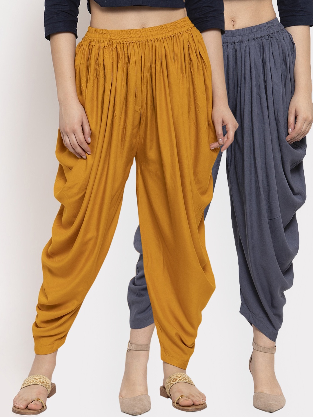 

Clora Creation Mustard & Grey Women Pack of 2 Solid Dhoti Salwar