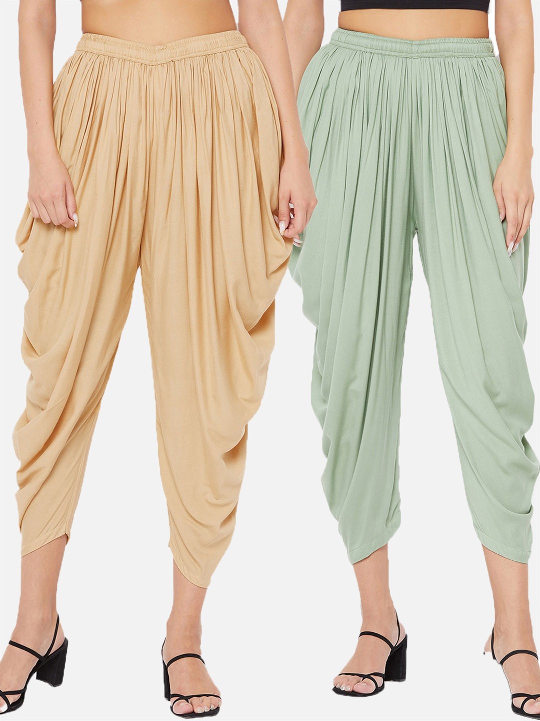 

Clora Creation Women Green Beige Pack of 2 Solid Dhoti Salwar