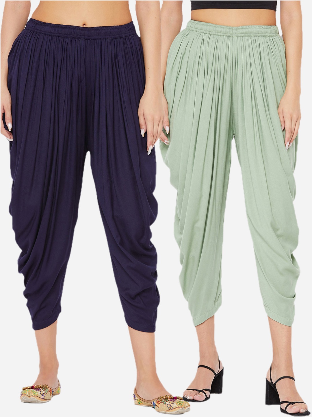 

Clora Creation Women Pista Green & Navy Blue Pack of 2 Solid Dhoti Pants