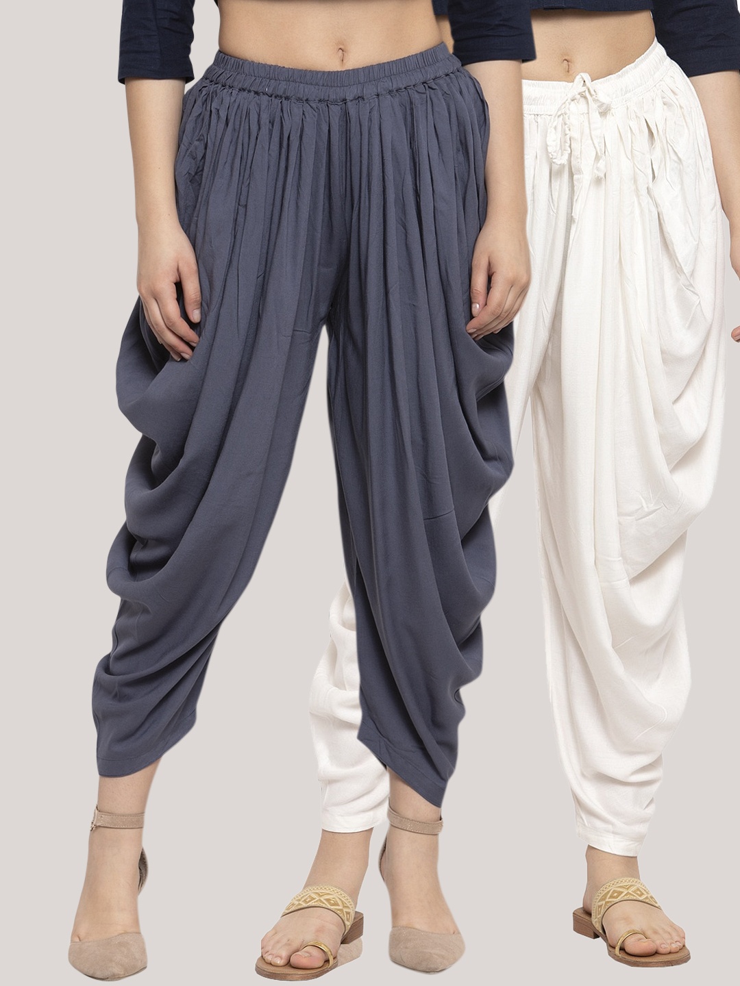 

Clora Creation Women Pack of 2 Grey & Off-White Solid Dhoti Salwar