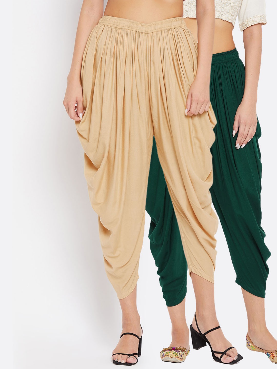 

Clora Creation Women Pack of 2 Beige & Green Solid Dhoti Salwar